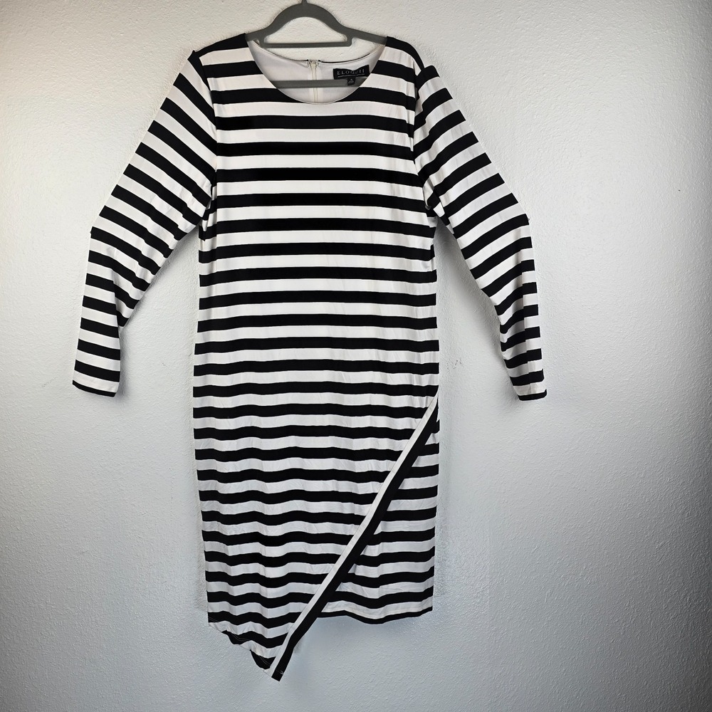 Eloquii Bodycon Dress Womens 14 White Black Striped Asymmetrical Hem Back Zip